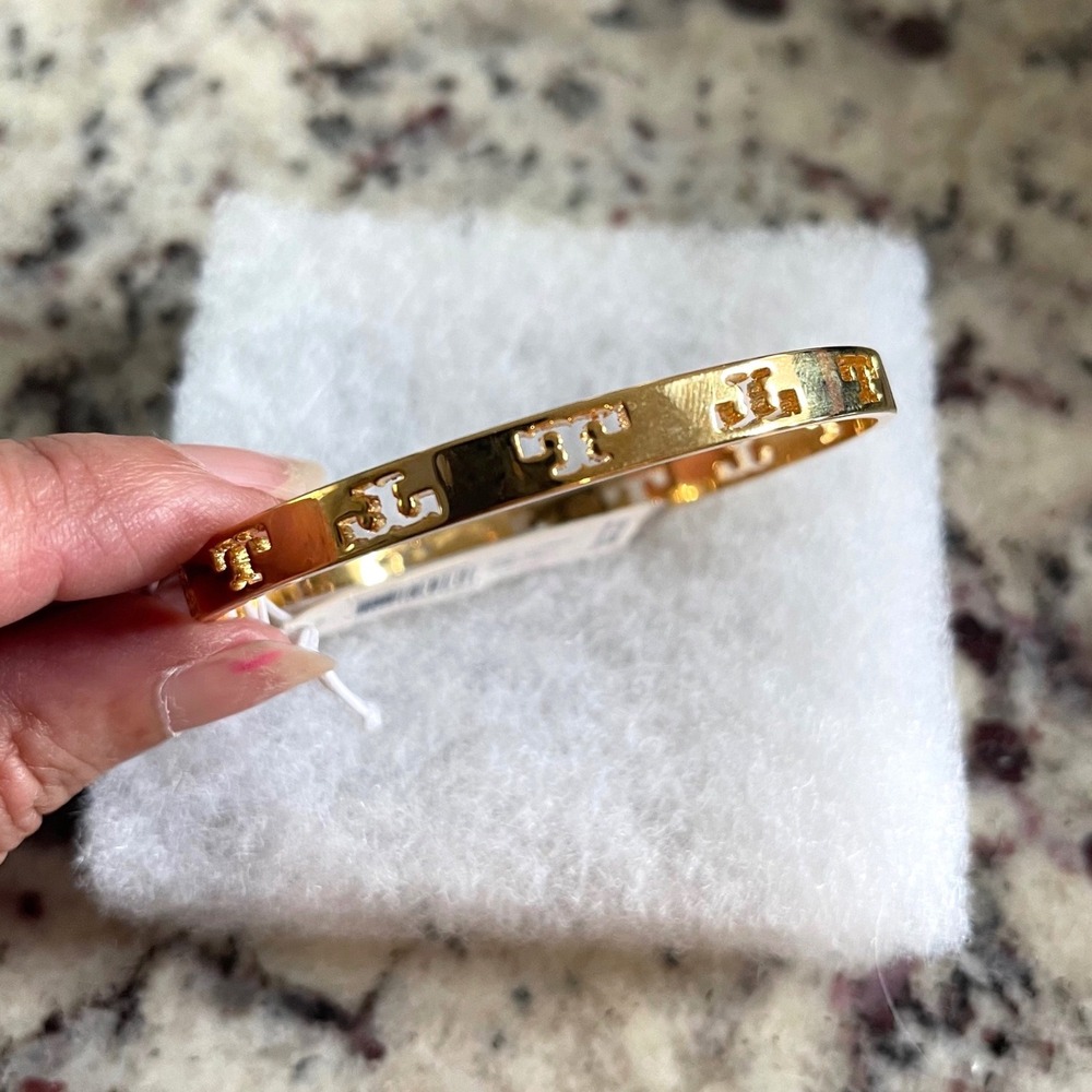 Tory Burch Gold Logo Cutout Bangle Bracelet